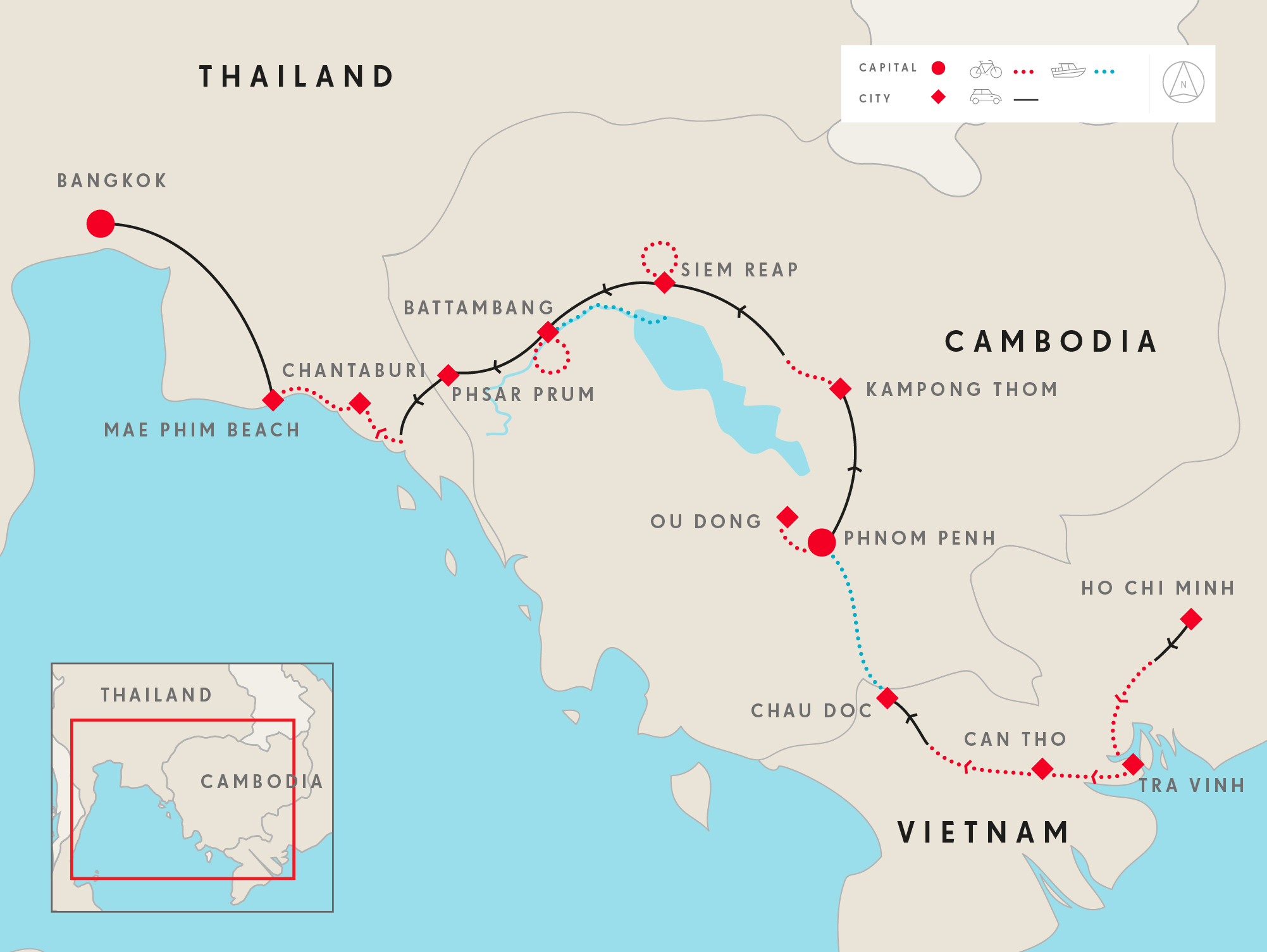 tourhub | SpiceRoads Cycling | Saigon to Bangkok by Bicycle | Tour Map